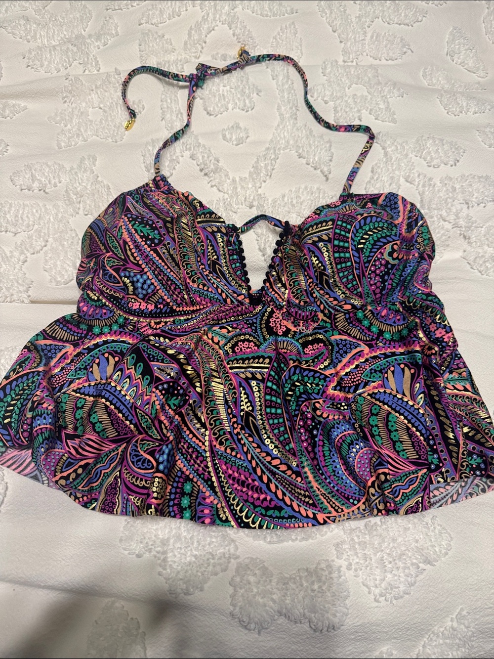 Women's Purple Paisley Halter Swim Top